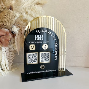 The Arched Acrylic Modern QR Sign Freestanding Code Instagram Acrylic Business sign Style 3 with Logo Pringed