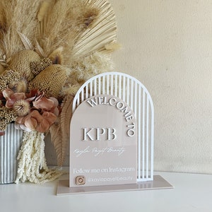 The Double Arched Acrylic Modern Logo Sign Freestanding Code Instagram Acrylic Business sign