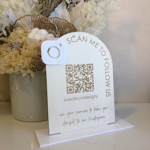 The Arched Plywood QR Sign Freestanding QR Code Instagram Acrylic Business sign