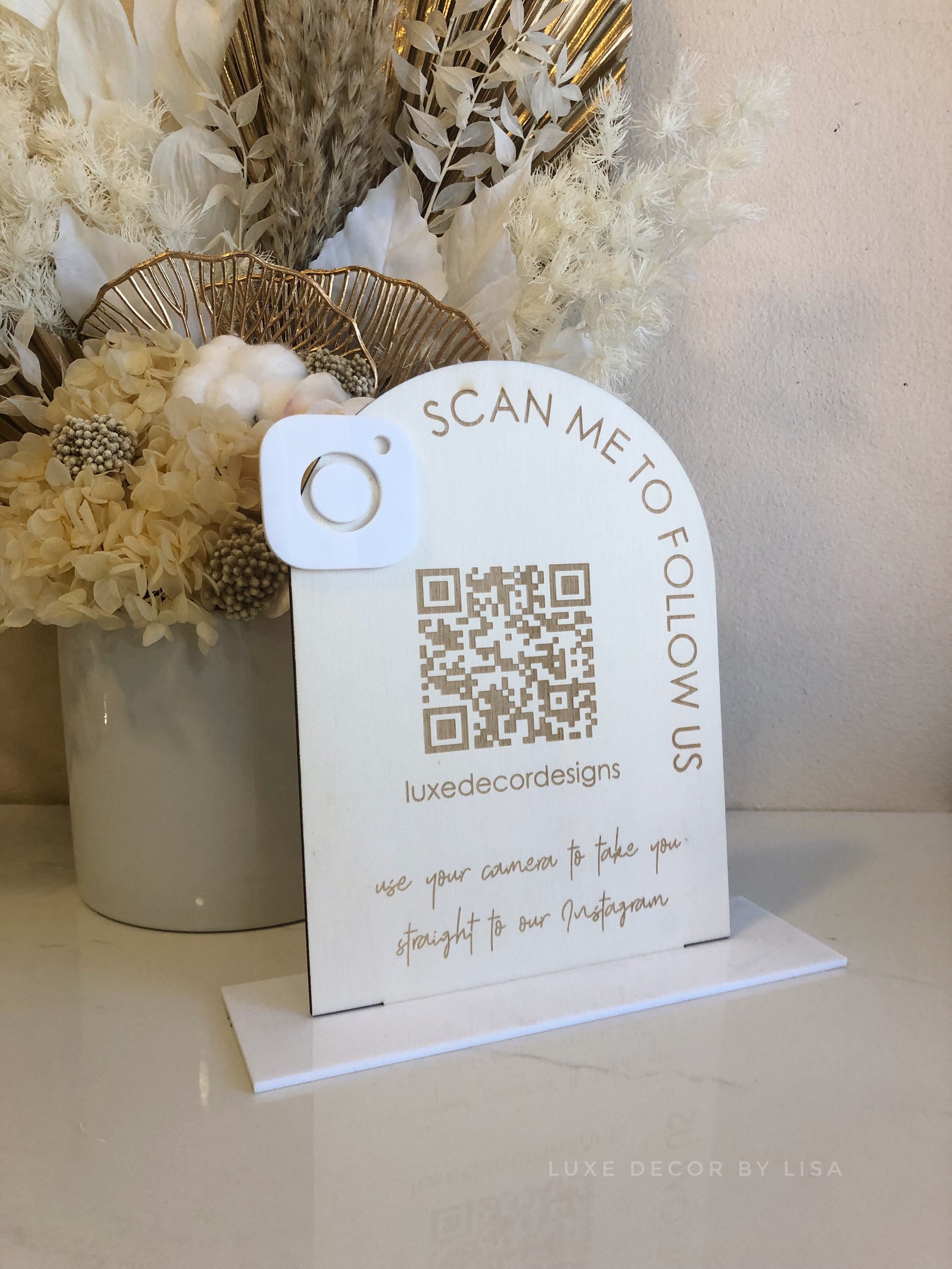 The Arched Plywood QR Sign Freestanding QR Code Instagram Acrylic Business sign