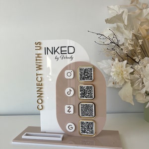 Modern QR-code Sociaal Instagram Facebook-bord Vrijstaand acryl bedrijfsbord versie 7