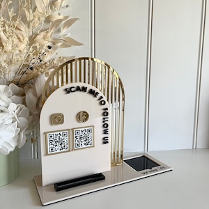 3-in-1 dubbelgewelfd sociaal bord/vierkant + QR + kaarthouder