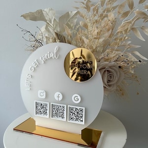 The Round Acrylic Modern QR Sign Freestanding Code Instagram Acrylic Business sign - 3 QR Codes