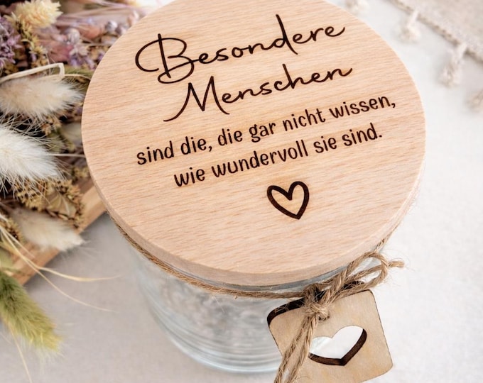 Featured listing image: Storage jar for special people | Small thank-you gift | Glass jar with wooden lid | Thoughtful gesture