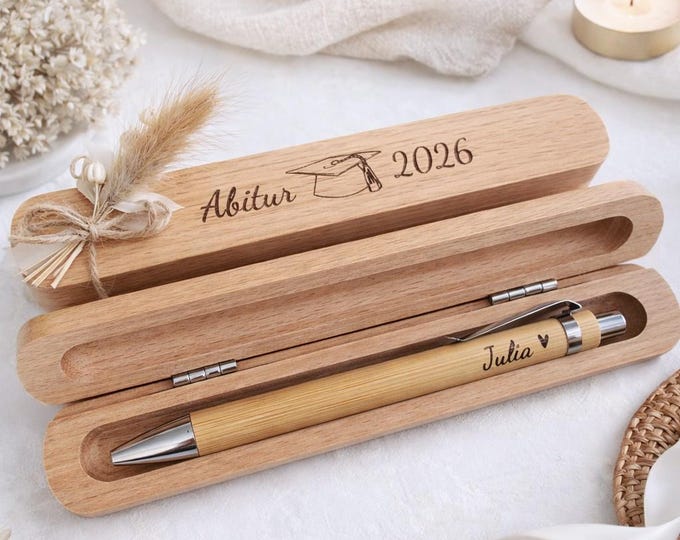 Featured listing image: Personalized graduation gift 2026 – Engraved ballpoint pen in a wooden case – Gift for graduating students
