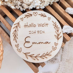Hallo Welt Holzschild personalisiert, Hallo Welt ich bin, Hallo Welt Schild