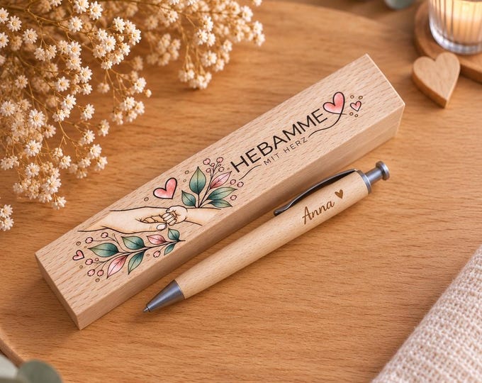 Featured listing image: Personalized gift for midwives | Thank you gift for midwives | Engraved ballpoint pen in a case | Small present for midwives