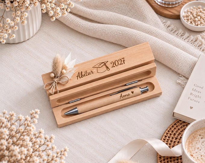 Featured listing image: Personalized graduation gift 2026 – Engraved ballpoint pen in a wooden case – Gift for graduating students