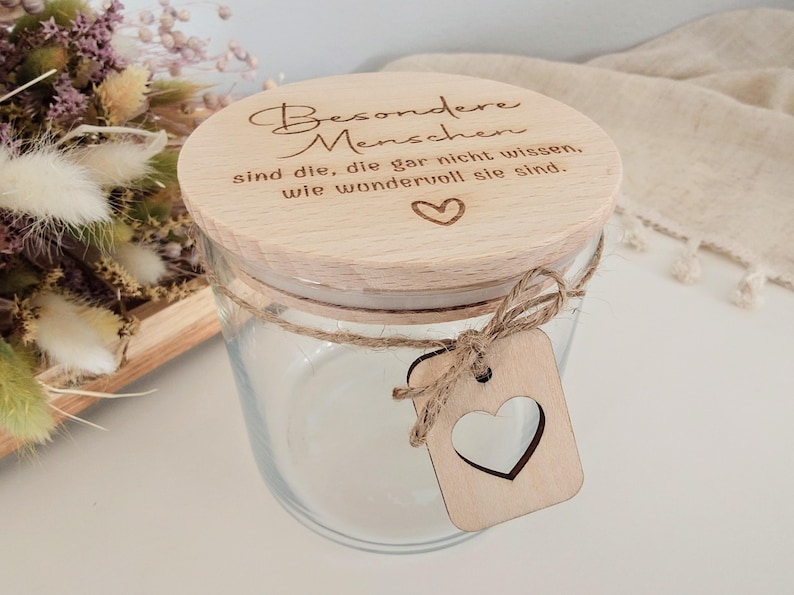 Vorratsglas für besondere Menschen | Kleines Dankeschön Geschenk | Glas mit Holzdeckel | liebevolle Aufmerksamkeit zdjęcie 3