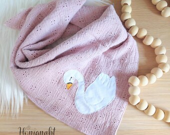 Muslin scarf embroidered, scarf, triangular scarf, children's scarf with swan