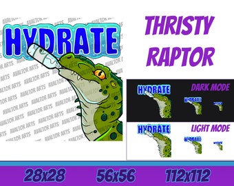 HYDRATE RAPTOR Channel Emote For Twitch/ Discord/ Stream/ Affiliate/ Chat/ Stream/ Youtube /Emoji/Cute