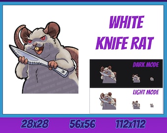 KNIFE WHITE RAT Channel Emote For Twitch/ Discord/ Stream/ Affiliate/ Chat/ Stream/ Youtube /Emoji/ Cute