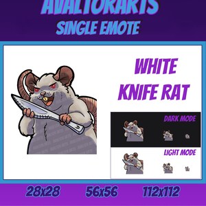 KNIFE WHITE RAT Channel Emote For Twitch/ Discord/ Stream/ Affiliate/ Chat/ Stream/ Youtube /Emoji/ Cute