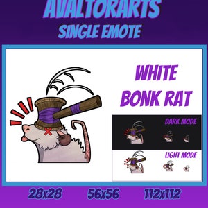 BONK WHITE RAT Channel Emote For Twitch/ Discord/ Stream/ Affiliate/ Chat/ Stream/ YouTube /Emoji/ Cute