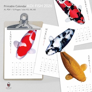 Digitale download | 2026 koivissenkalender, afdrukbare muurkunst (pdf-download A3, A4, A5, 12 pagina's)