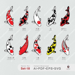 Koi Fish Vector Set | 10 Koi Breeds | Digital Download | Traditional Asian Oriental Clipart | Cut Files (EPS, Png, Ai, Svg)