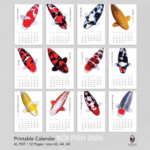 Koiページ Premium 2026 Koi Calendar | Japanese Koi Art Printable | the Koi