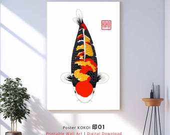 KOKOI 印 01 / Girin Showa Koi Lámina Imprimible para Pared / Descarga Digital