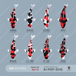 Vector digital art collection of Showa koi fish for professionals.