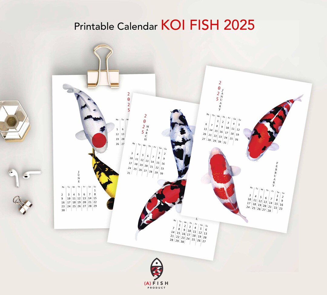 Printable Koi Calendar 2025 Series 2 the Beauty of Koi Fishing Etsy