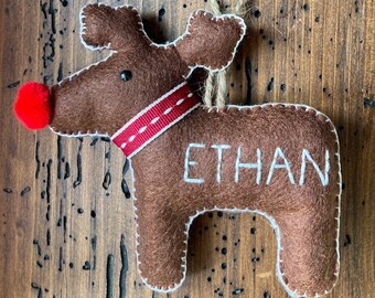Reindeer ornament, Christmas decoration, Christmas tree, first Christmas, newborn, mum to be, Rudolph, felt, handmade, custom, personalised