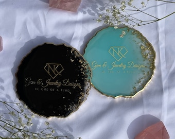 Personalized Resin Coasters - Resin Coaster,  Jewelry Coaster, Home Decor, Geode Shaped Trinket Dish, Crystal Dish, Name Coaster