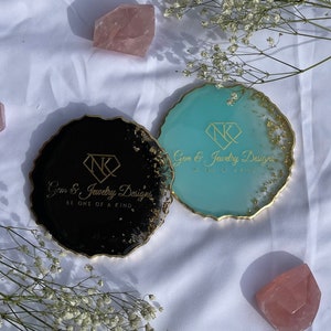 Personalized Resin Coasters - Resin Coaster,  Jewelry Coaster, Home Decor, Geode Shaped Trinket Dish, Crystal Dish, Name Coaster