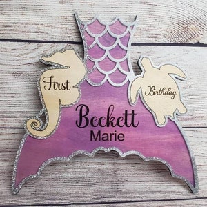 Personalized Interchangable Milestone Baby Mermaid Sign | First Year Events | Monthly Photo Prop