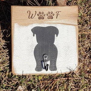 Customizable Dog tail leash holder from reclaimed wood.