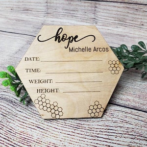 Hospital Newborn Birth Stat Sign| custom laser engraved honeycomb bee theme