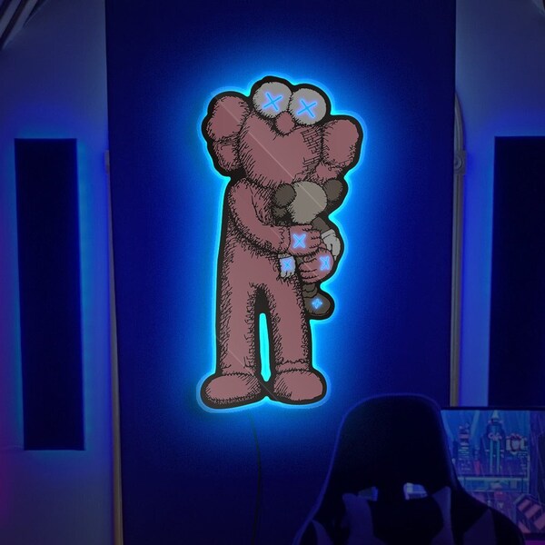 Enseigne lumineuse Kaws, enseigne LED Kaws, néon pop art, enseigne lumineuse Kaws, veilleuse Kaw, art lumineux kaws, décoration murale Kaws, enseigne au néon anime