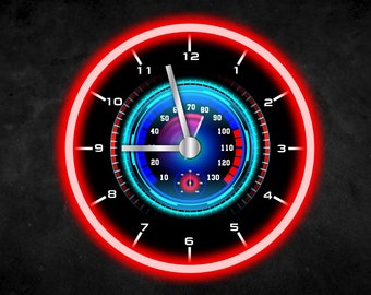 Car wall clock, Speedometer wall clock, Mancave clock,Garage wall clock,Neon wall clock,Led wall clock,Wall clock for men,Wall clock lighted