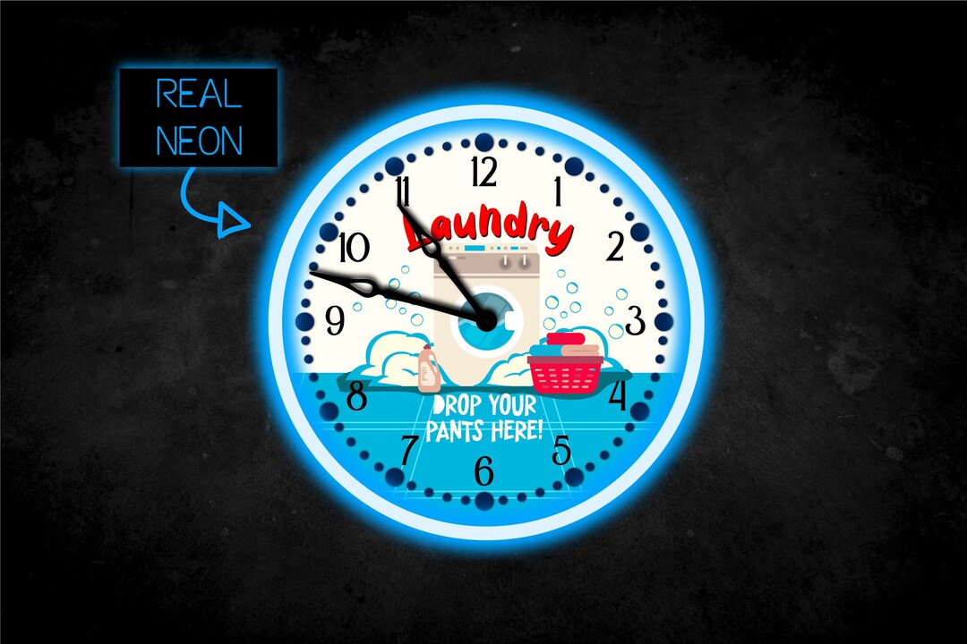 Laundry Room Clock, Laundry Wall Clock, Laundry Themed Clock, Neon Wall