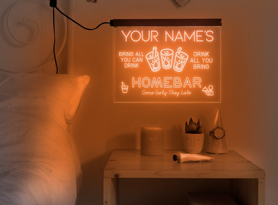 Custom Home Bar Sign Ledhome Bar Led Signcustom Name Neon Etsy