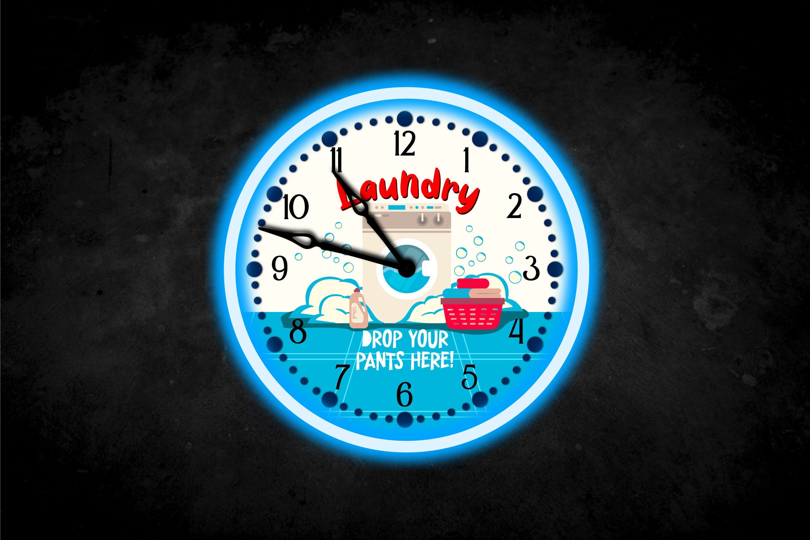 Laundry Room Clock, Laundry Wall Clock, Laundry Themed Clock, Neon Wall