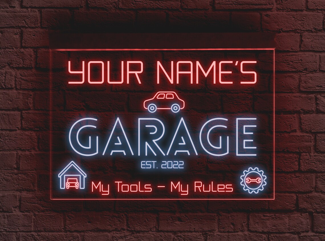 Personalized Garage Neon Sign Garage Sign Personalize Garage Etsy