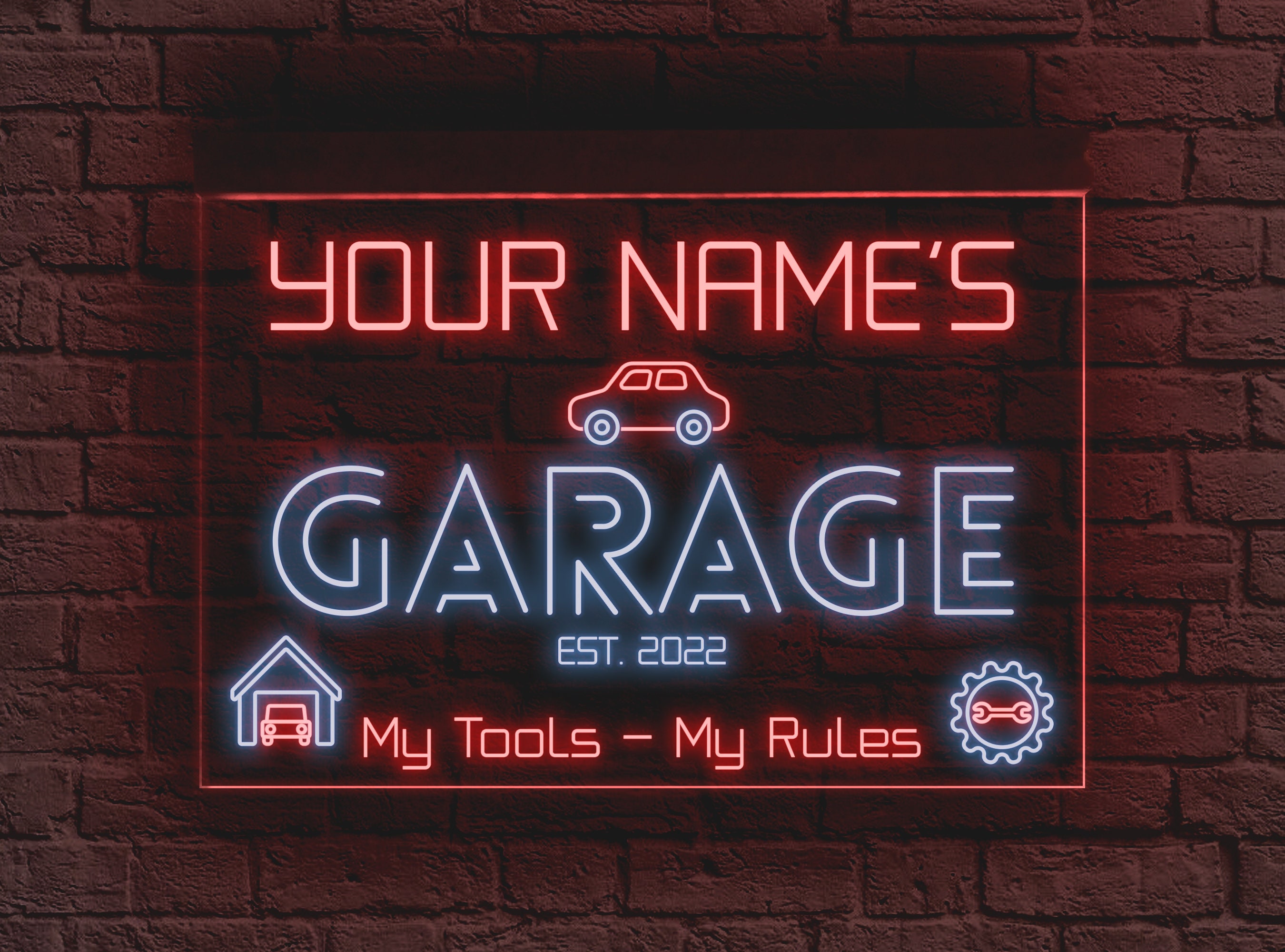 Customized LED Garage Sign: My Tools My Rules – Vibe Neon Signs