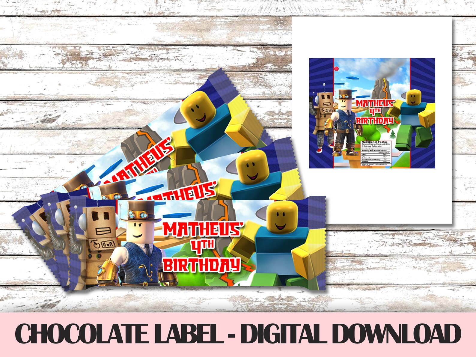 Roblox chocolate bar wrapper birthday celebration candy label | Etsy