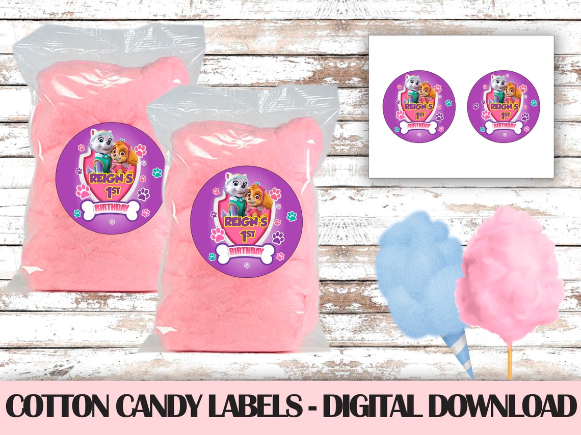 Paw Patrol Cotton Candy Labels Paw Patrolcotton Candy Tub | Etsy