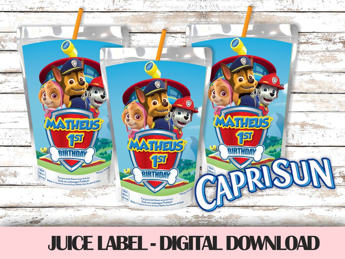 Paw Patrol Juice Bag Label Printable Capri Sun Label Paw Etsy