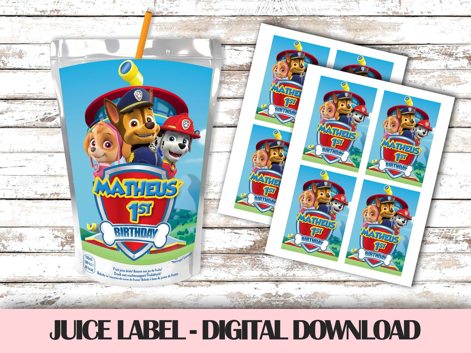 Paw Patrol Juice Bag Label Printable Capri Sun Label Paw - Etsy