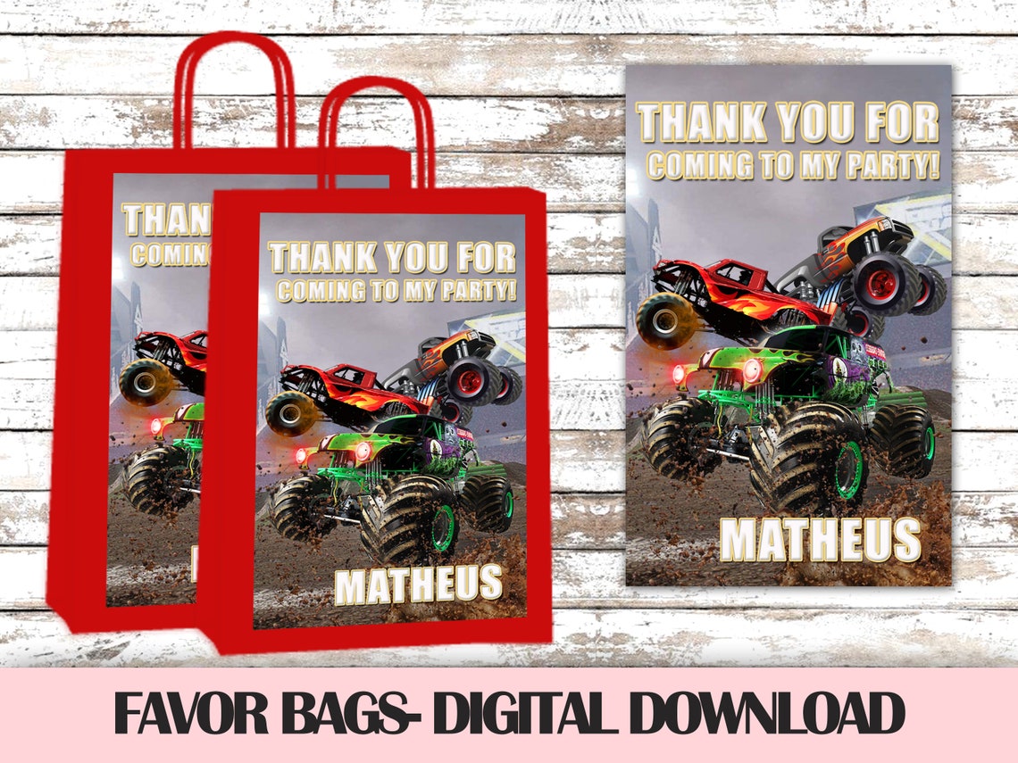 Monster Jam Favor Bags Monster Truck Gift Bag Digital - Etsy
