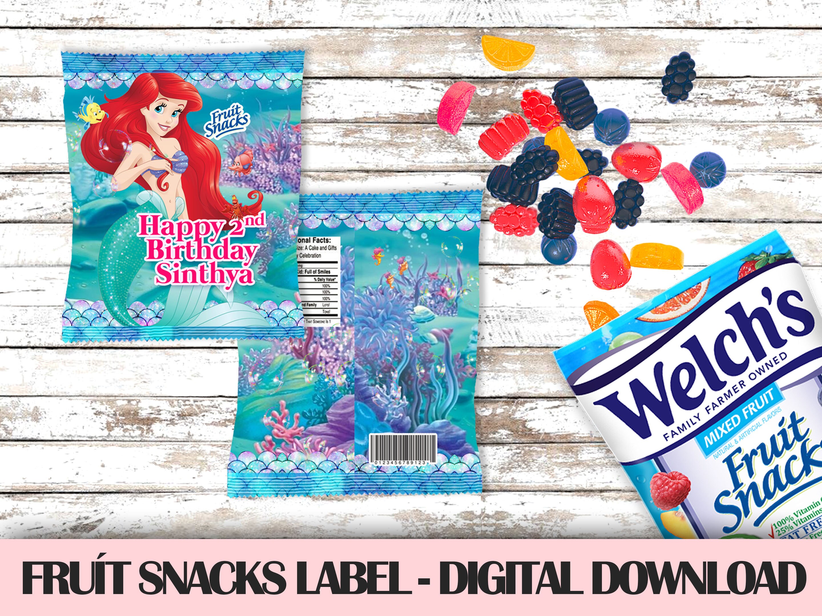 Ariel Mermaid Fruit Snacks Label Ariel DIGITAL DOWNLOAD Etsy