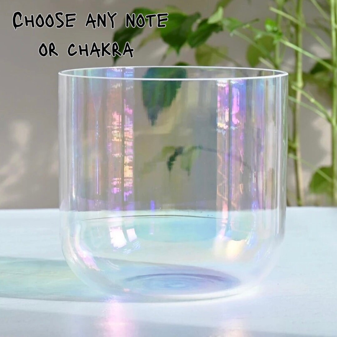 Crystal Singing Bowl 432hz Iridescent Clear Quartz 7 for Meditation