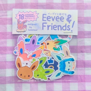 Eevee & Eeveelutions Mini Vinyl Stickers Pack, Set of 18, Planner, Diary, Scrapbooking
