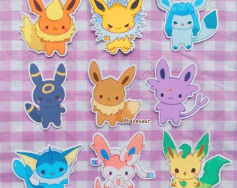 Eevee & Eeveelösungs glänzende Vinyl-Aufkleber, Planer, Tagebuch, Scrapbooking
