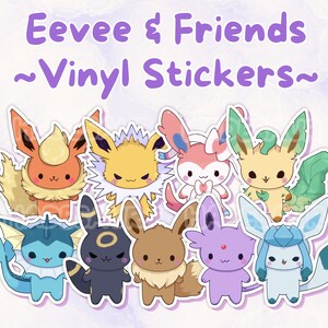 Set of 8 Nintendo Pokemon Cute eevee evolutions in hoods stickers