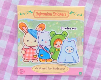 Sylvanian Critters Calico Families Glitter Stardust Sparkly Vinyl Waterproof Stickers, Set of 4, Planner, Diary, Scrapbooking
