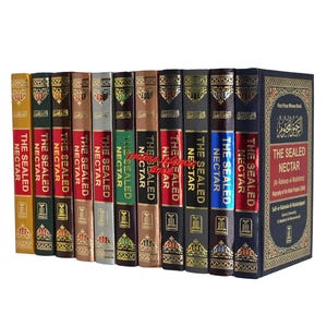 May include: A set of hardcover books titled "The Sealed Nectar" in various colours, including red, green, and blue. The spines display the title in bold white letters. The books are arranged side by side, with the largest book on the right.