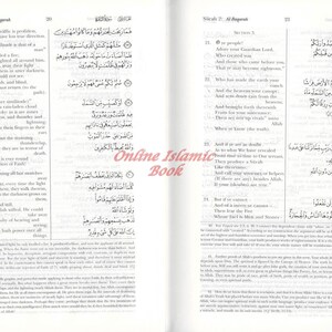 May include: Open book with Arabic text and English translation. The pages are filled with verses from the Quran, with the title "Surah 2: Al Baqarah" at the top. The book is from "Online Islamic Book".